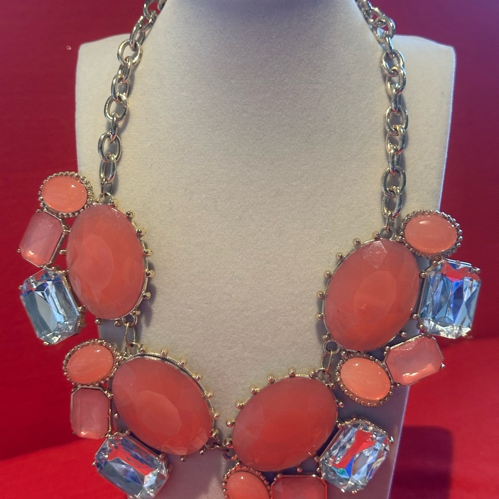 Translucent Coral and Gold Statement Necklace